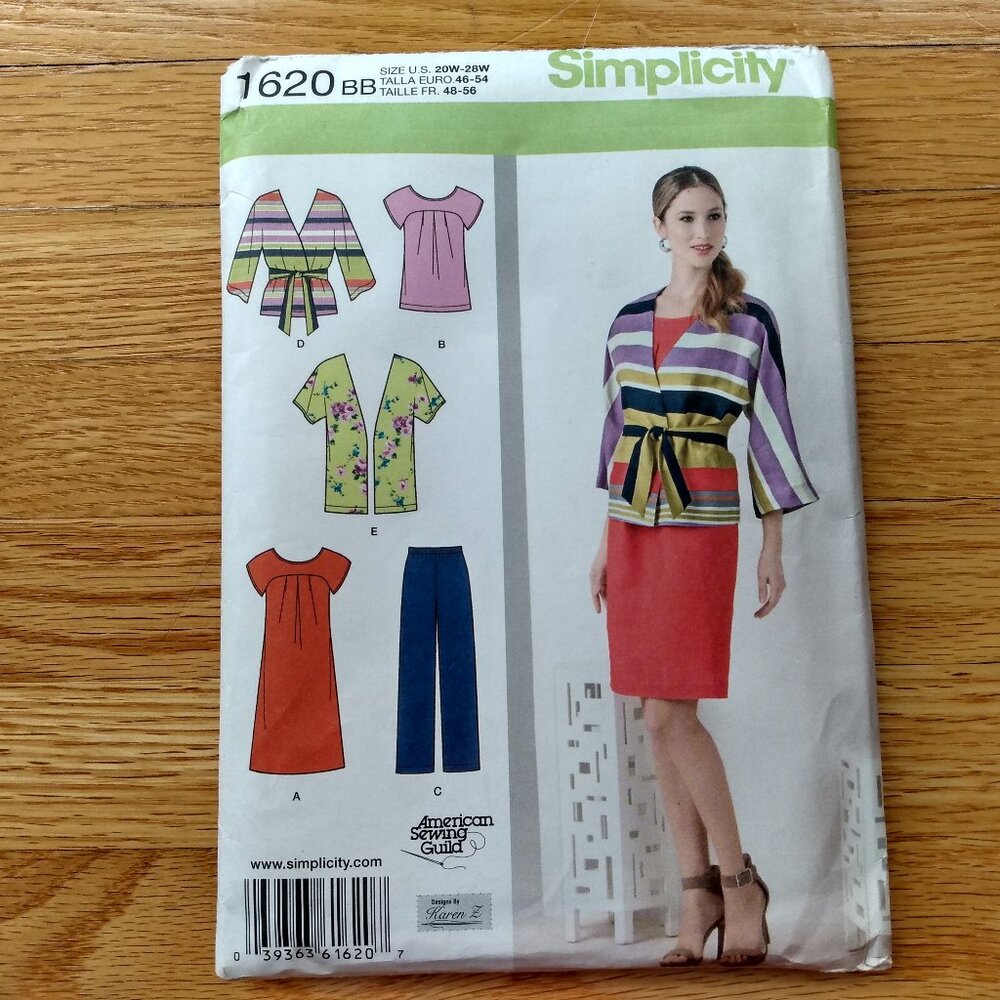 Plus Size 20-28 Sewing Pattern Dress Top Jacket Pants UNCUT Simplicity 1620